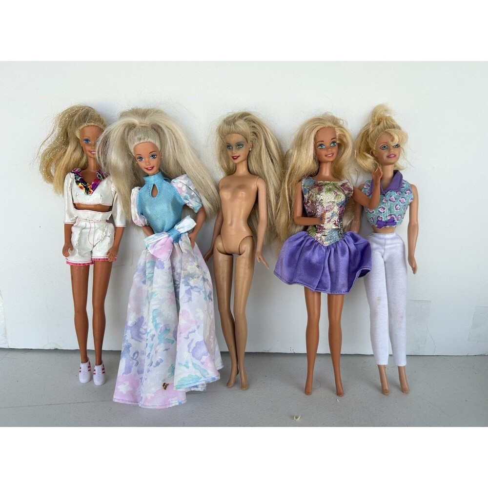 Vintage 1990s Barbie Doll Lot of 5 Rollerblade Flower Surprise Fashions Mattel